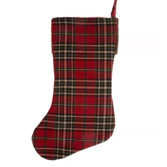 Set of Two Plaid Christmas Stocking with Bear and Tree Design - Picture 3 of 3
